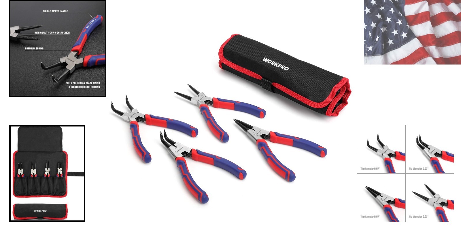 Internal/External Snap Ring Pliers Set – 4-Piece Chrome Vanadium Steel – 7-Inch