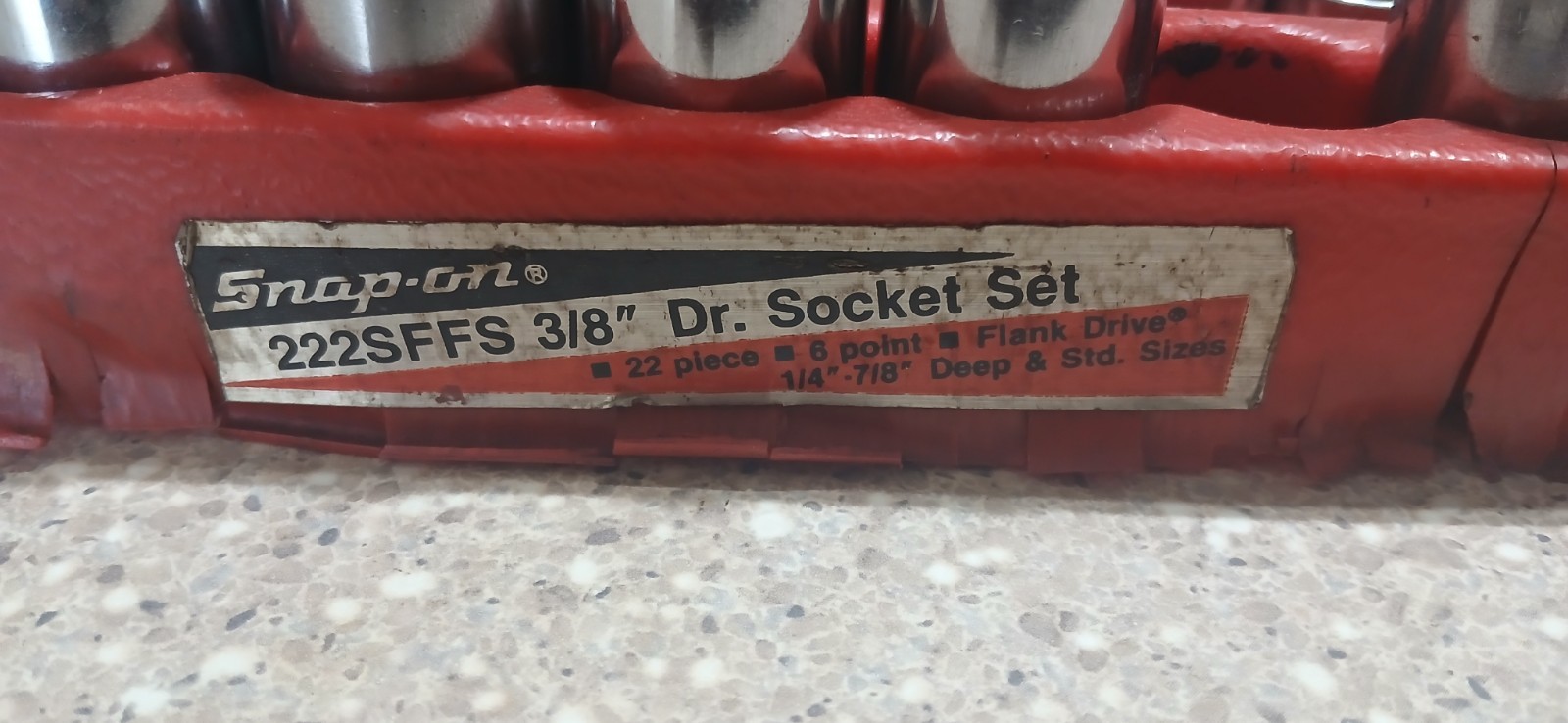 Snap On 222SFFS 3/8 Socket Set 22 Piece SAE 6pt Shallow+Deep 1/4″-7/8″ missing 4