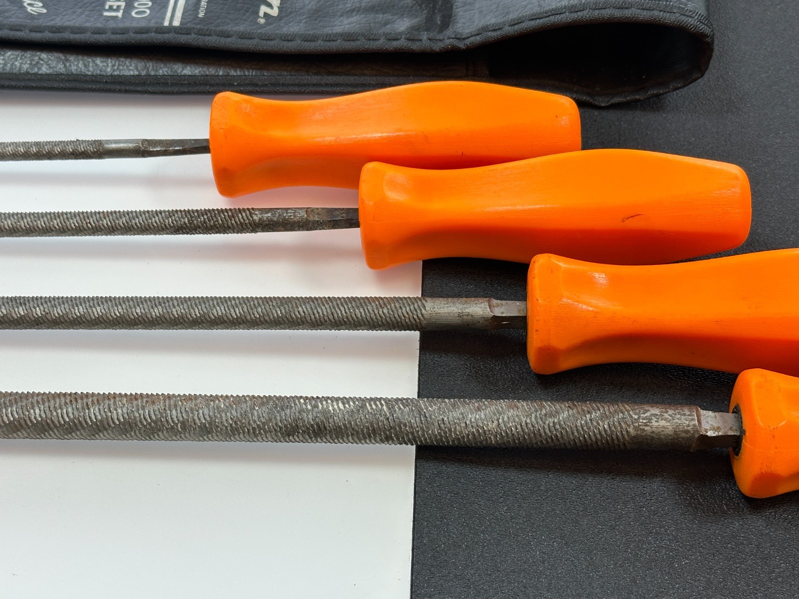 🇺🇸 Snap-on Tools USA HBF200O RARE ORANGE Round File Set w/ Kit Bag C0413O