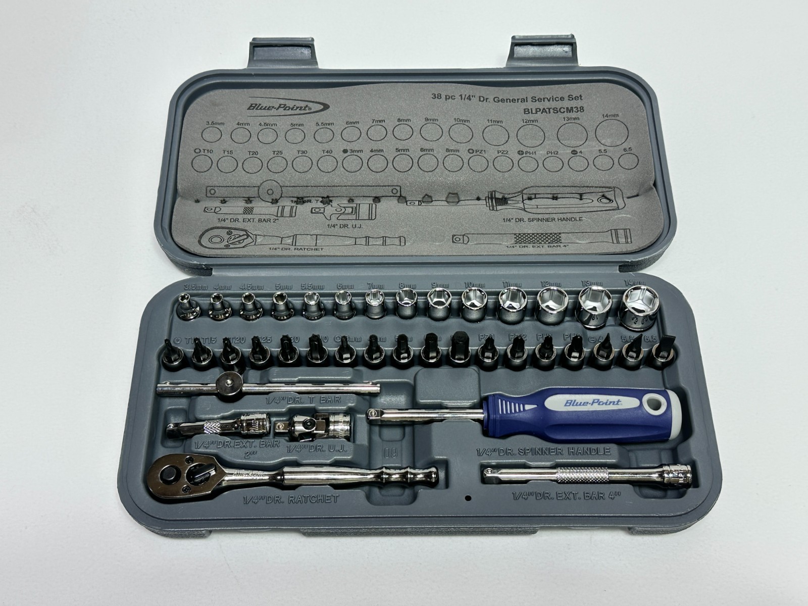 NEW Blue-Point Tools 38pc BLPATSCM38 Metric 1/4 Drive Socket Service Ratchet Set