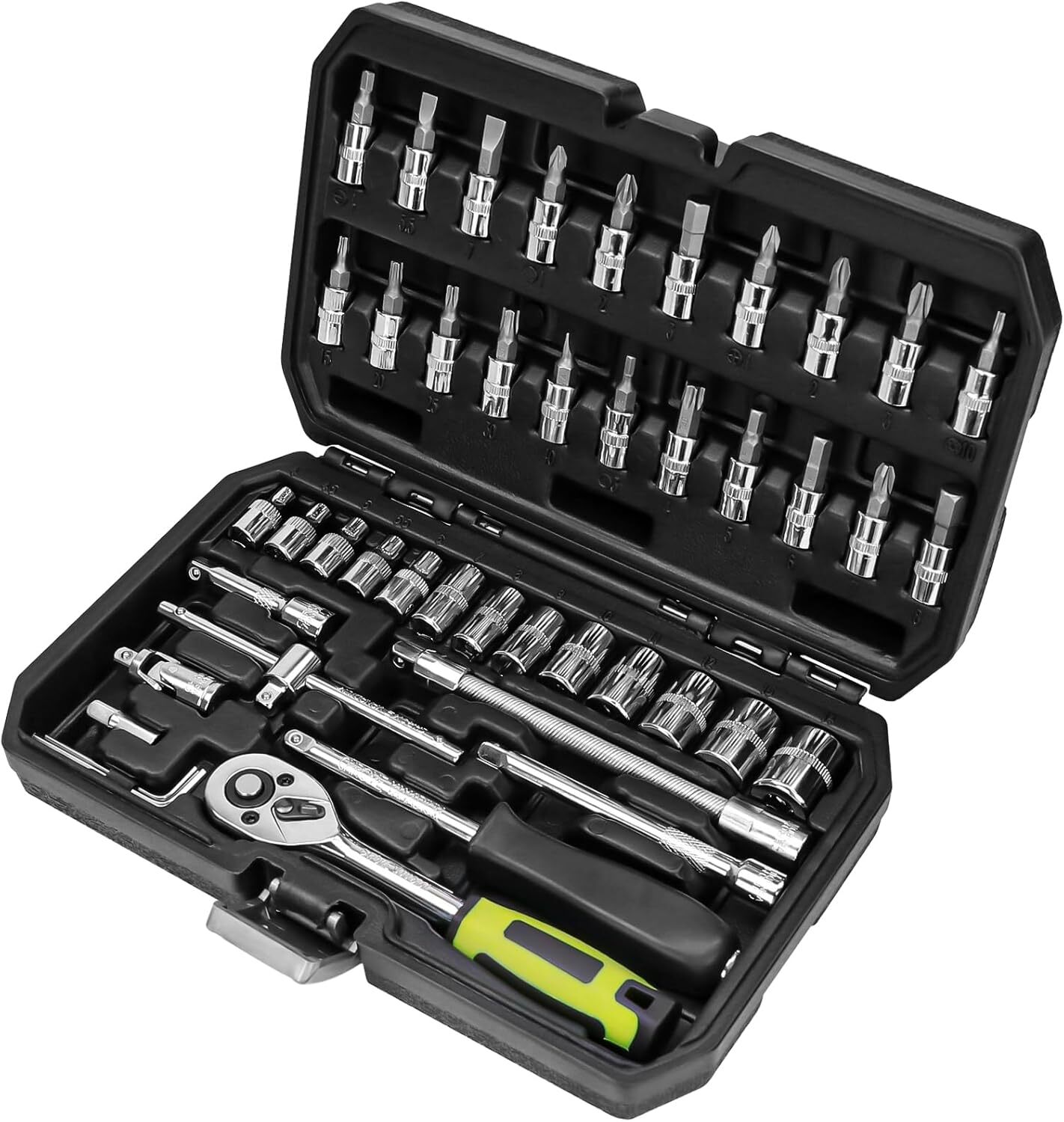 46 Pieces 1/4 Inch Drive Industrial Grade Socket Ratchet Black and Silver