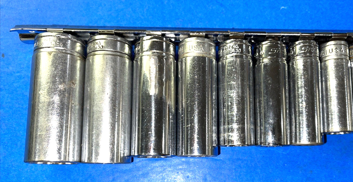 SNAP-ON TOOLS 12 PIECE 3/8 DRIVE SAE. DEEP CHROME 12 POINT SOCKET SET 211SFY