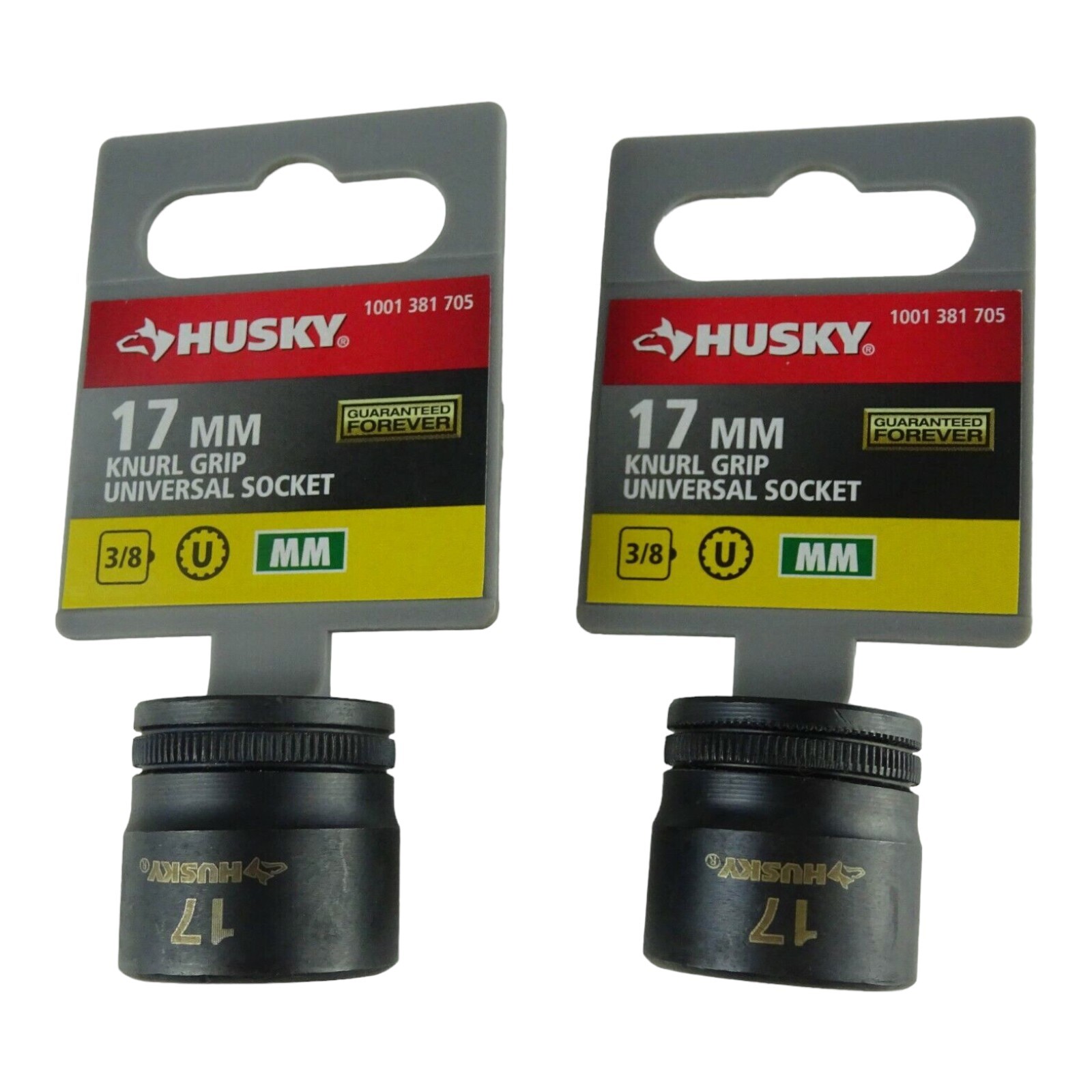 Husky 1001 381 705 17MM Knurl Grip Deep Universal Socket 3/8 New Lot Of 2