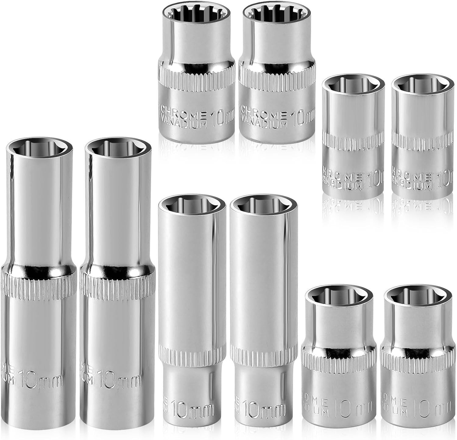 [10-Piece] 10mm Socket Set, 1/4-Inch & 3/8-Inch Drive Impact Socket, 6-Point…