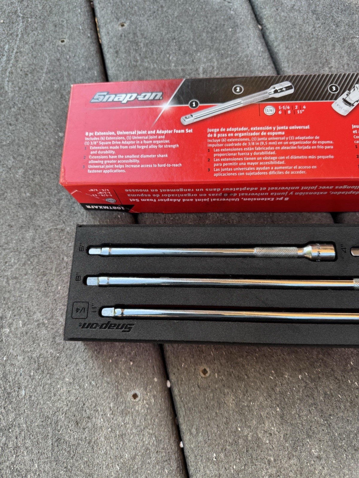 SNAP ON TOOLS 108TMXAFR 8PC 1/4” EXTENSION BAR UNIVERSAL JOINT ADAPTER FOAM SET