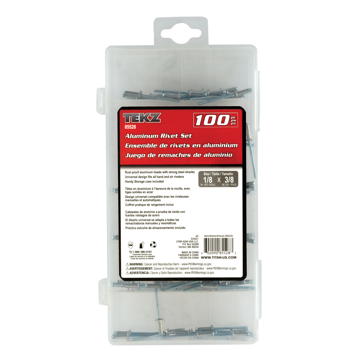 Titan 100 Piece 1/8 in x 3/8 in Aluminum/Steel Rivet Set