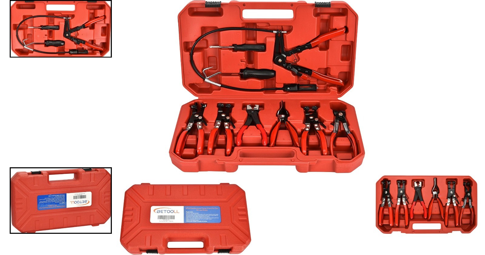9pc Professional Hose Clamp Pliers Set: Long & Swivel Jaw Red Tools