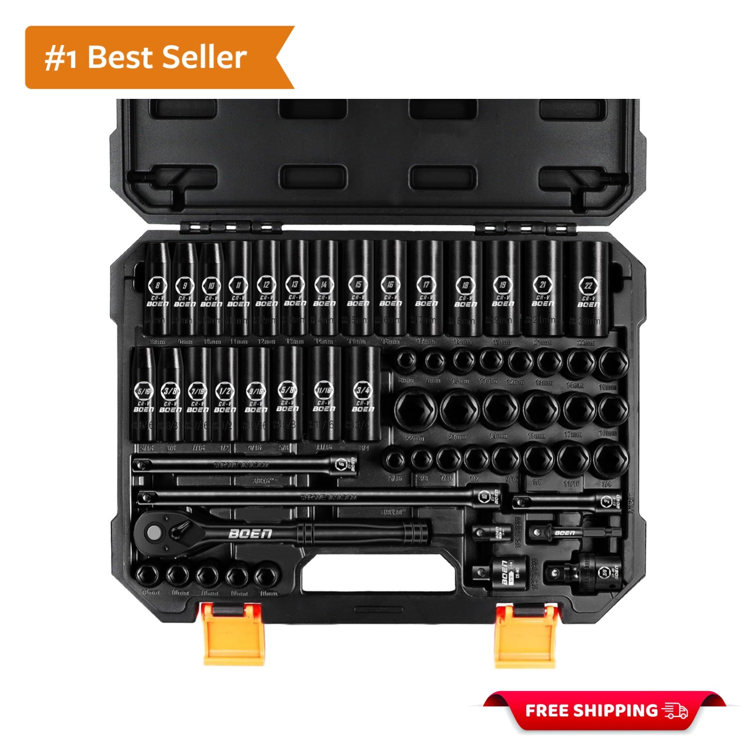3/8″ Drive Impact Socket Set, 57-Piece Standard SAE 5/16 to 3/4 inch and Metr…
