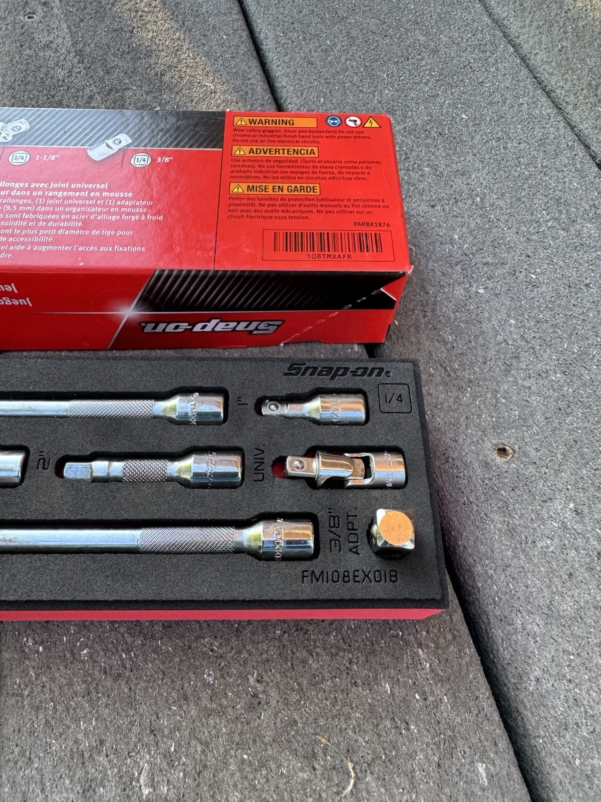 SNAP ON TOOLS 108TMXAFR 8PC 1/4” EXTENSION BAR UNIVERSAL JOINT ADAPTER FOAM SET