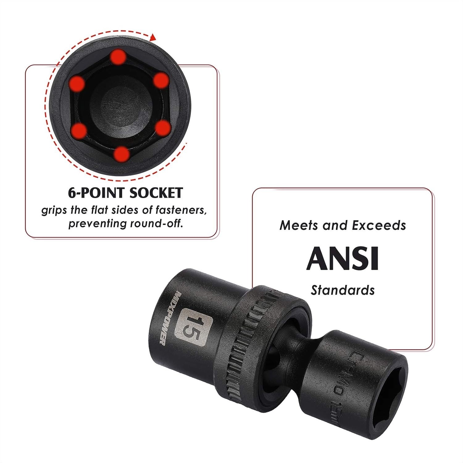 15-Piece Universal Impact Socket Set, Metric, Swivel Socket^