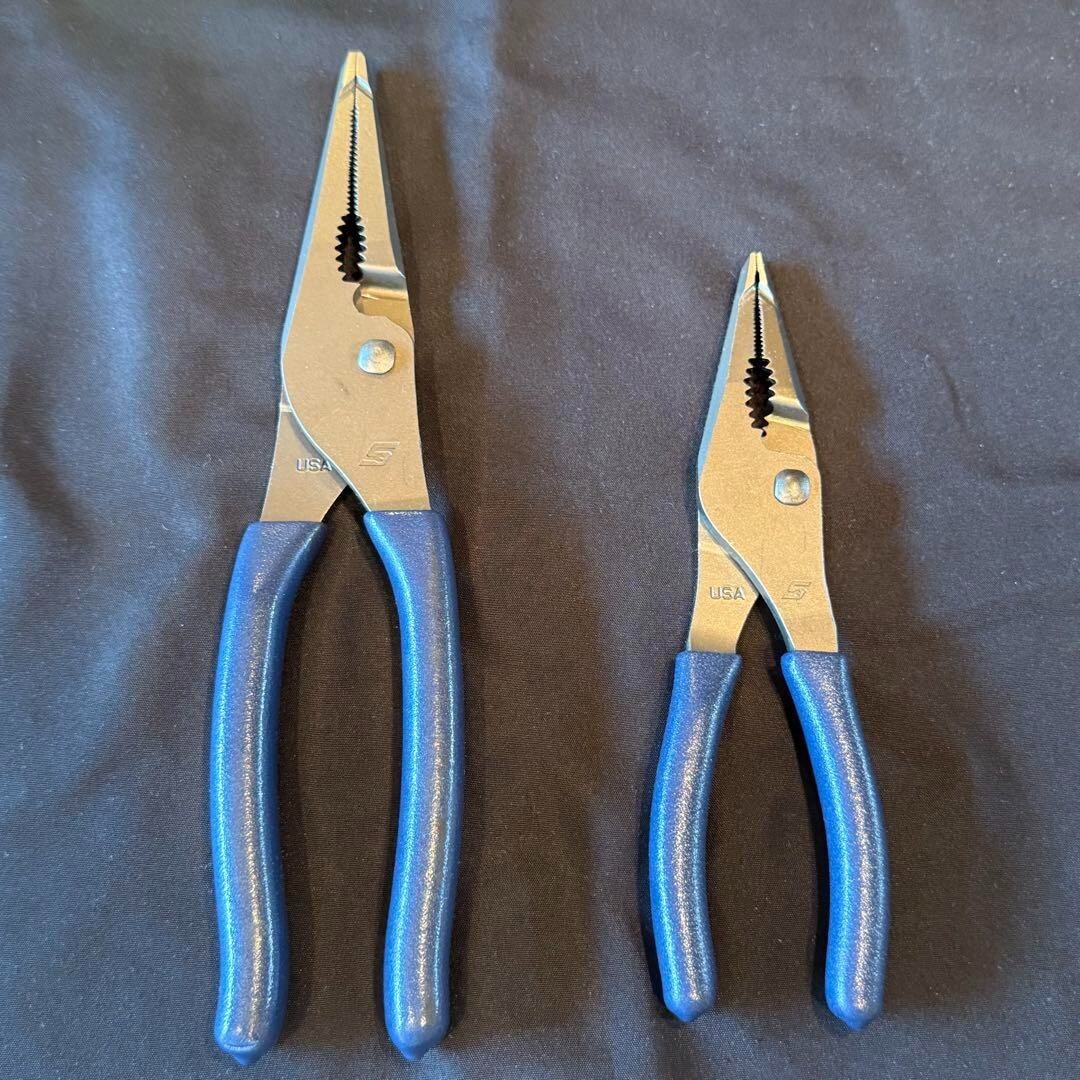 New Snap On LN47ACF & LN46ACF Needle Nose/Slip-Joint Combination Blue Plier Set