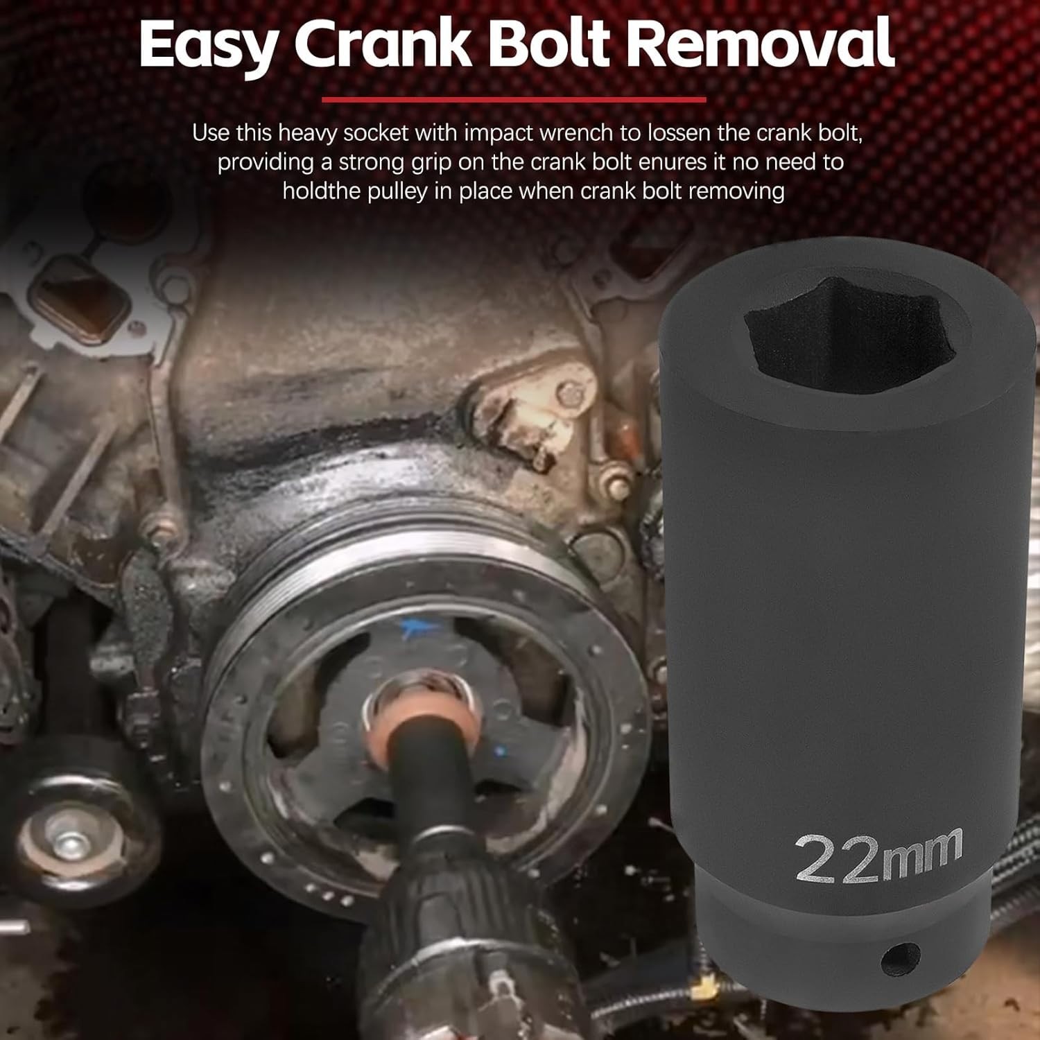 77070 24mm Crank Bolt Socket – Impact Tool for GM LS Engines, Heat-Treated Steel