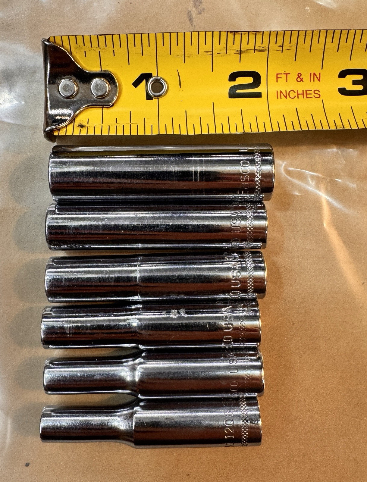 EASCO 51 SAE 6 Point Deep Well 1/4″ Drive Socket Lot / Set USA 1209 1210 1212