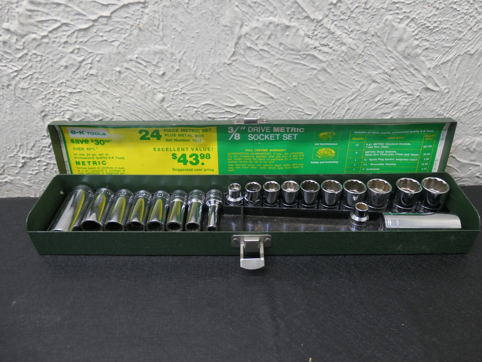 S.K 20pc Socket Set 3/8″ DRIVE 12pt Metric MADE IN USA W/Metal Case