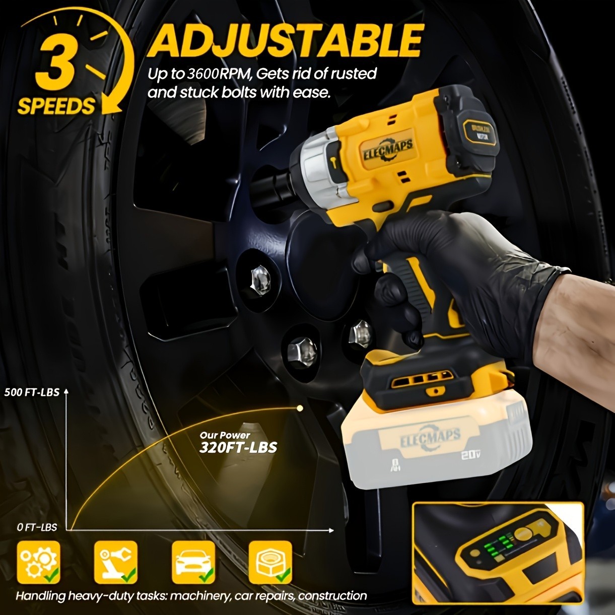 1/2-inch Cordless Impact Wrench, 3600RPM/430N High Torque