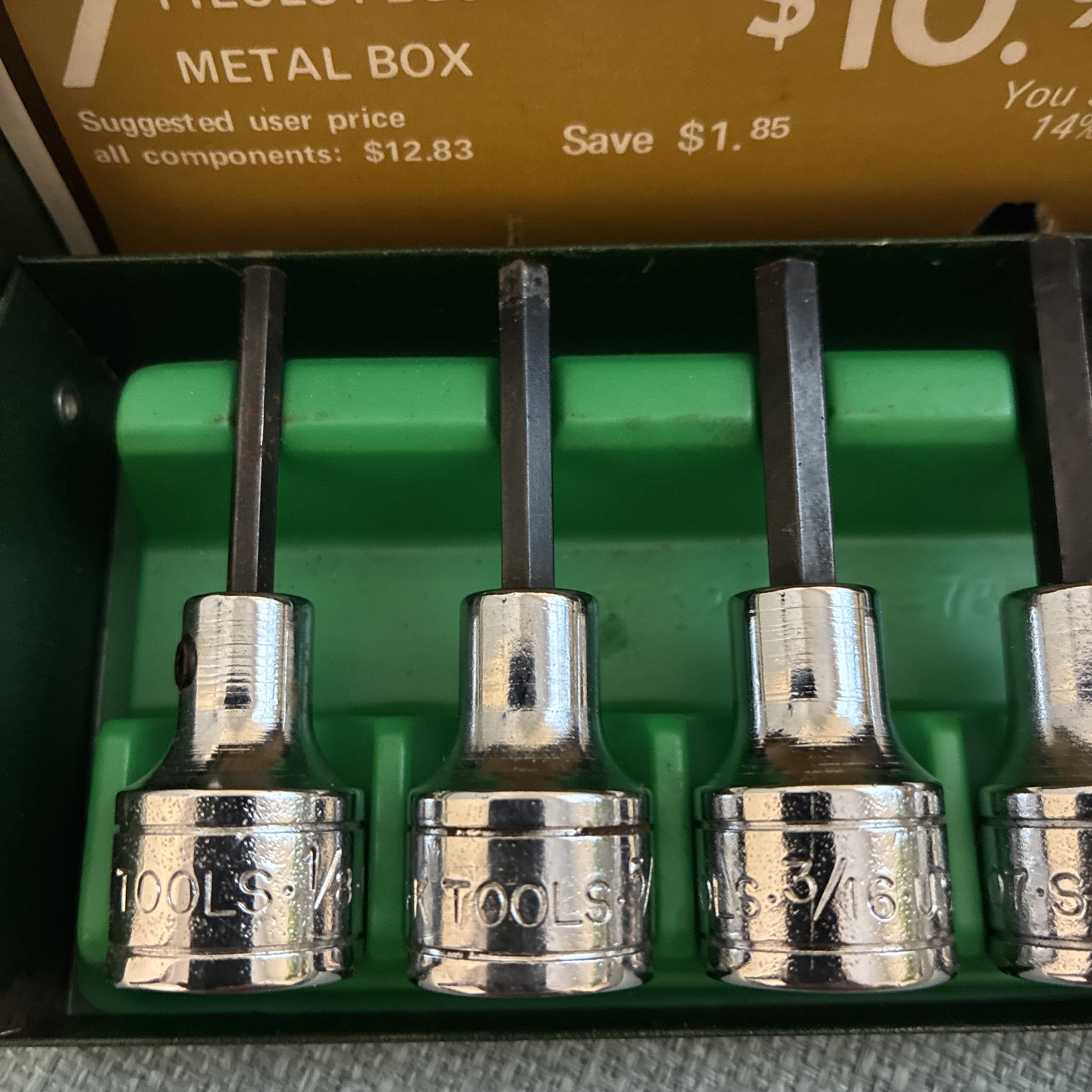 VTG S-K Tools USA 7pc 3/8 Drive SAE Hex Bit Socket Set in Metal Case 1/8″-3/8″