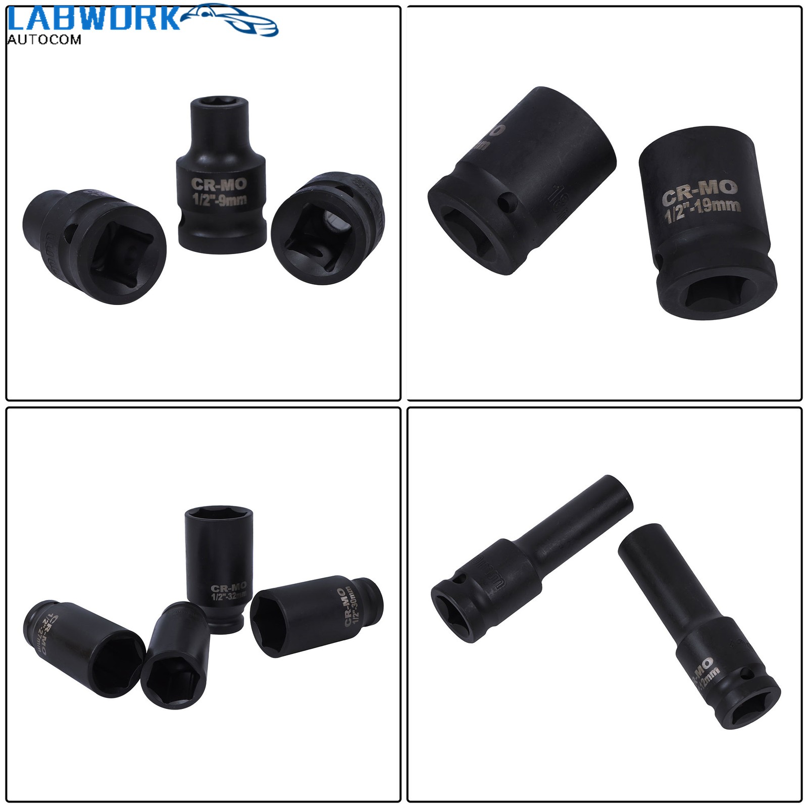 35PCS 1/2″ Deep Impact Socket Set Drive 6 Point Metric Garage Tool 8 – 32mm