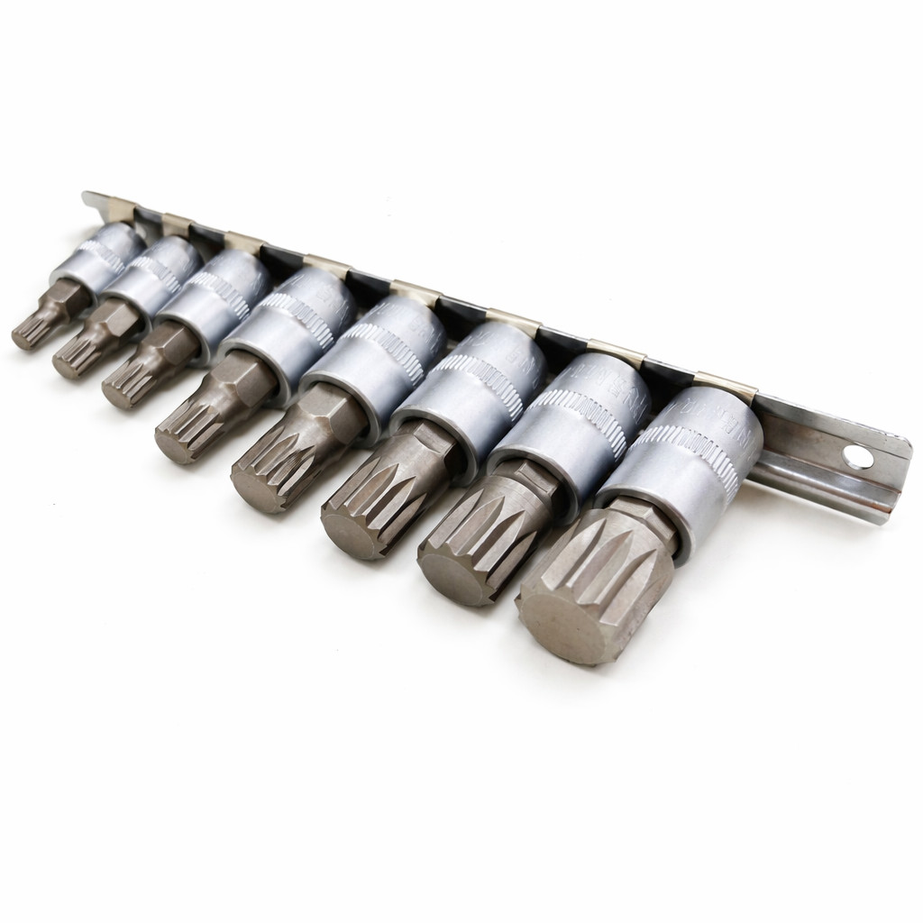 8pc Spline Bit Socket Set 12 Point Triple Square Bits 1/4 & 3/8 Drive M4 – M16