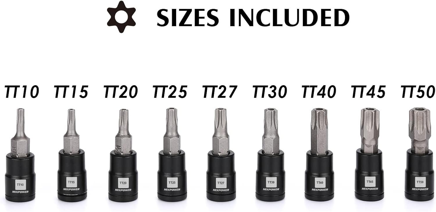 9 Pieces 1/4″ Drive Torx Bit Socket Set, Tamper-Proof Torx Bit Sockets, CR-V …