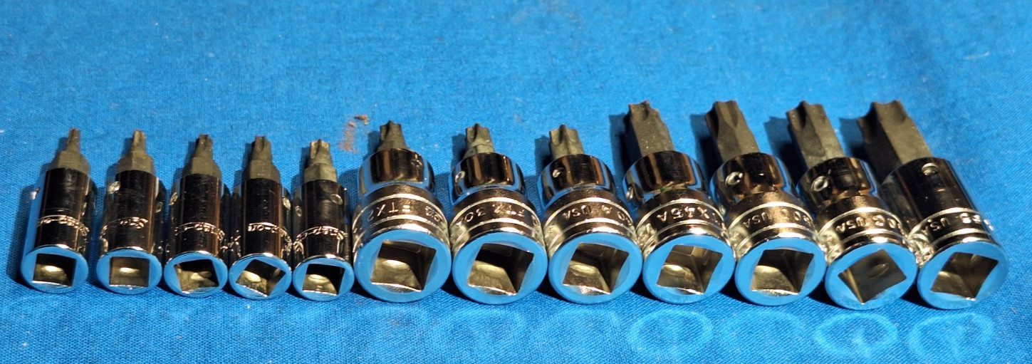 1986 Snap-On 211FTXY +1 12pc Torx bit socket set T55-T8 Includes FTX500 GM torx