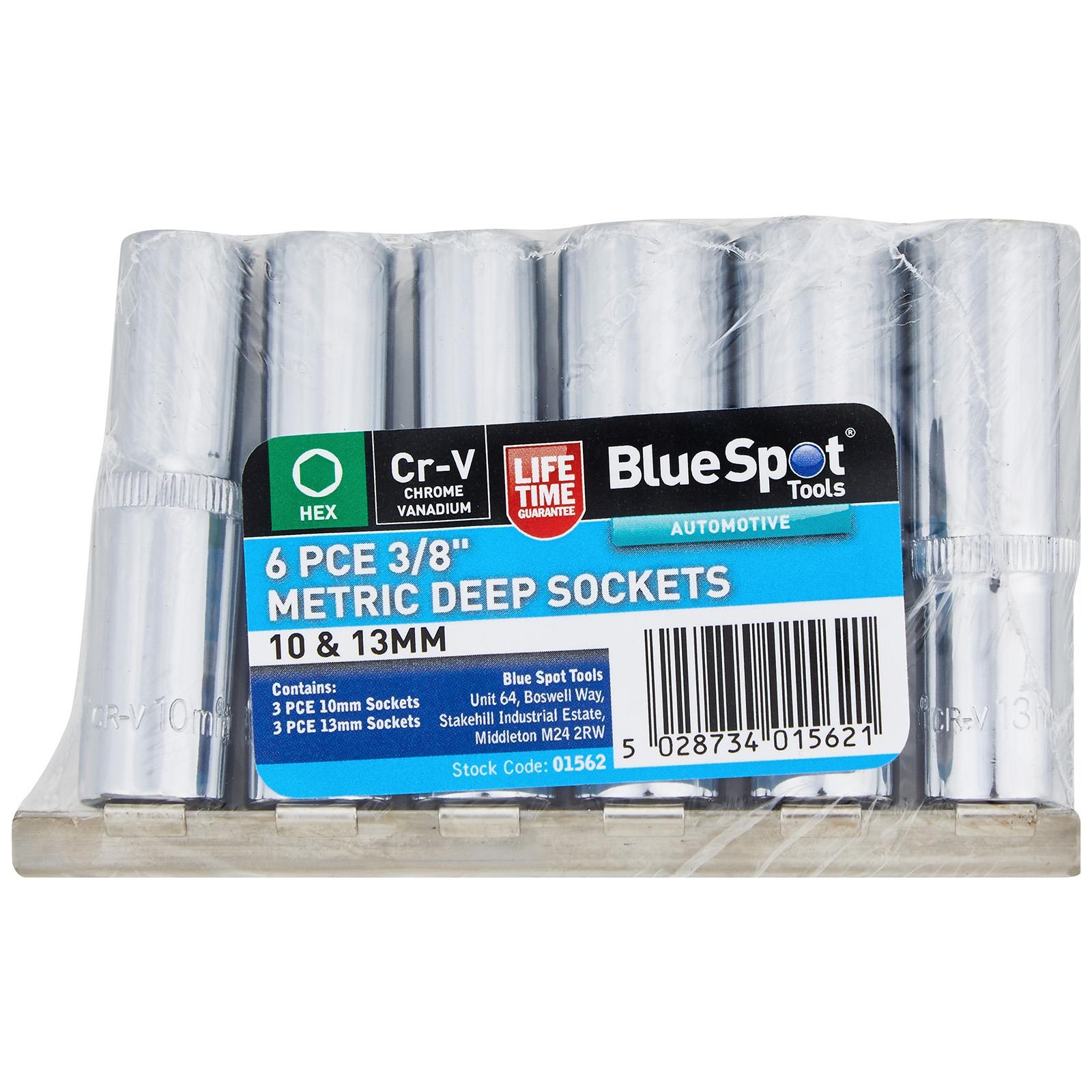 BlueSpot Deep Socket Set in EVA Foam Tray 6pc 3/8″ Drive Metric 10 13mm 6 Point