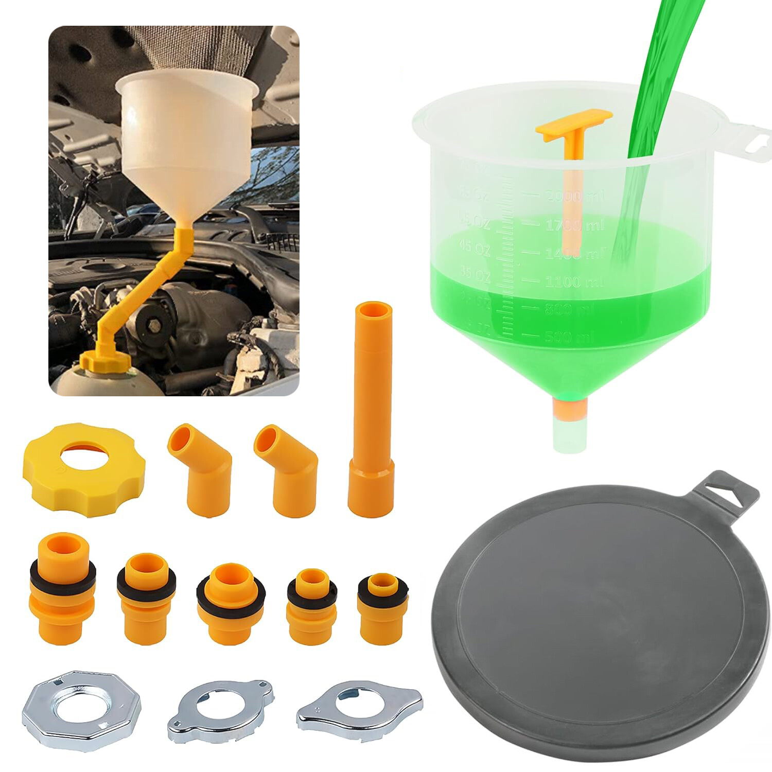 No-Spill Coolant Funnel Kit Spill Proof Funnel Bleeder with Adapters Universal
