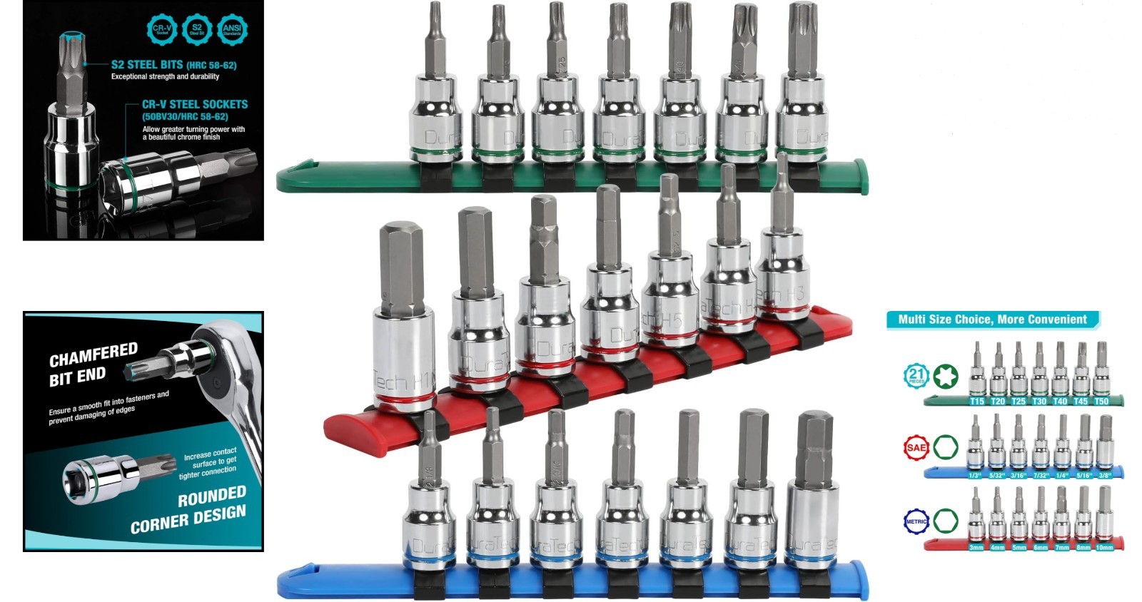 Durable 21-Piece Torx Bit Socket Set – Chrome Plated and Organized Storage