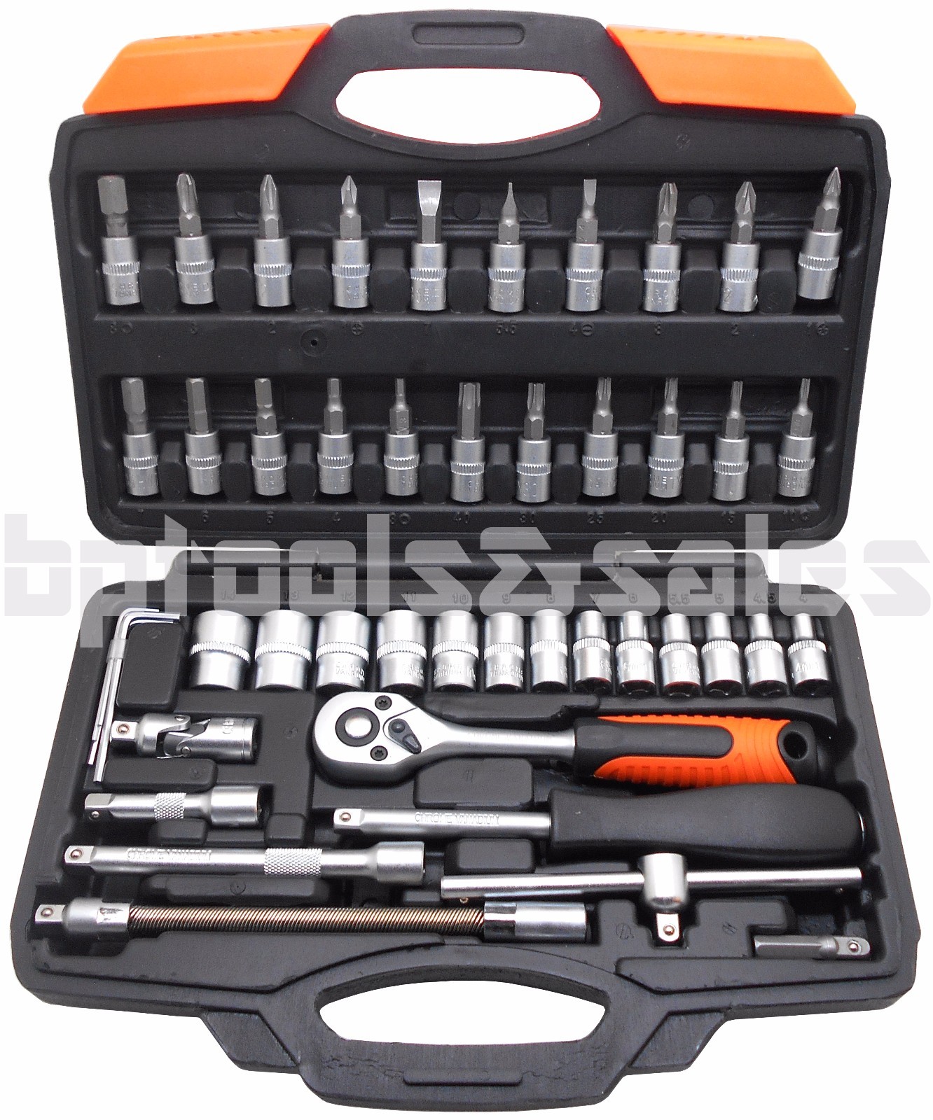 46pc 1/4″ DR. Socket & Ratchet Wrench & Star Hex Torx Bits Set Sockets Flex Bar