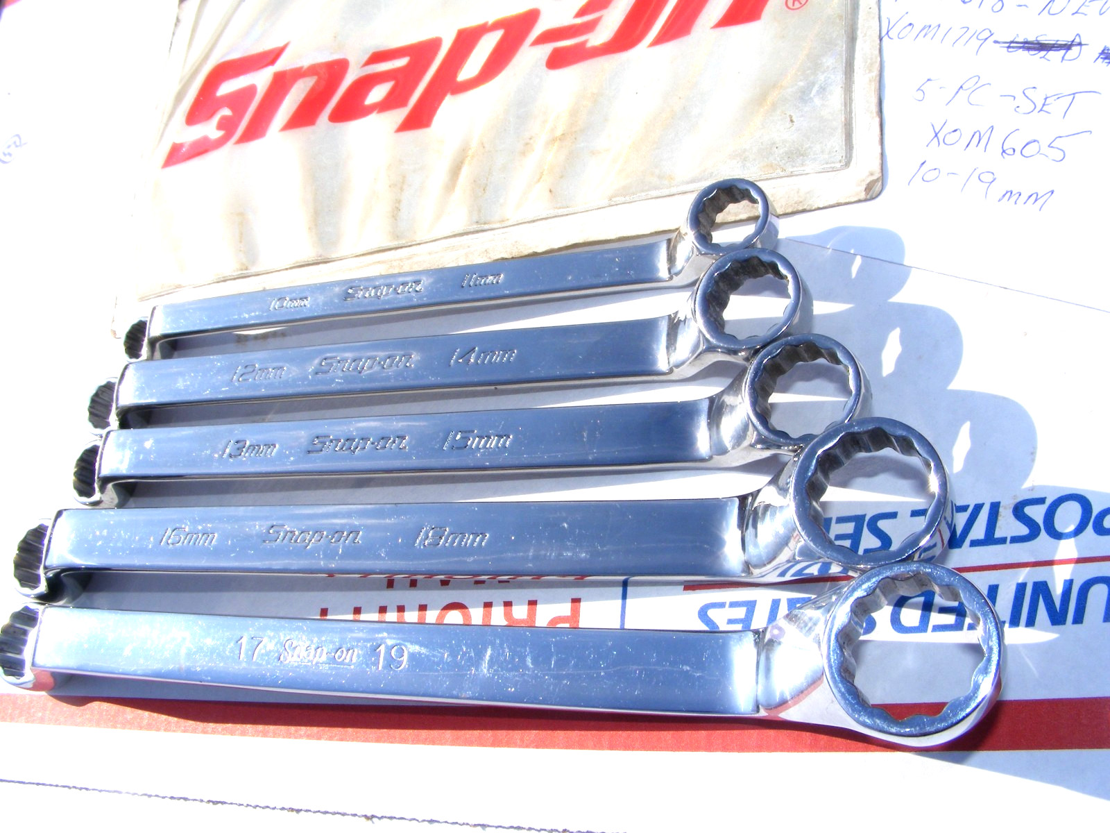 SNAP-ON 5PC METRIC 12PT 60° DEEP OFFSET BOX WRENCH SET 10-19MM #XOM605