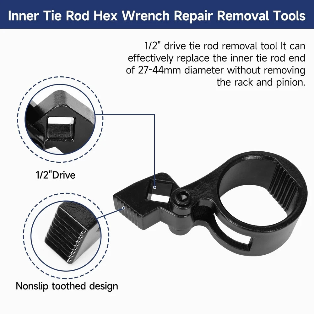 Universal Inner Tie Rod Removal Tool Kit – 3/8″ U-Wrench & 27-44mm Hex Wrench fo