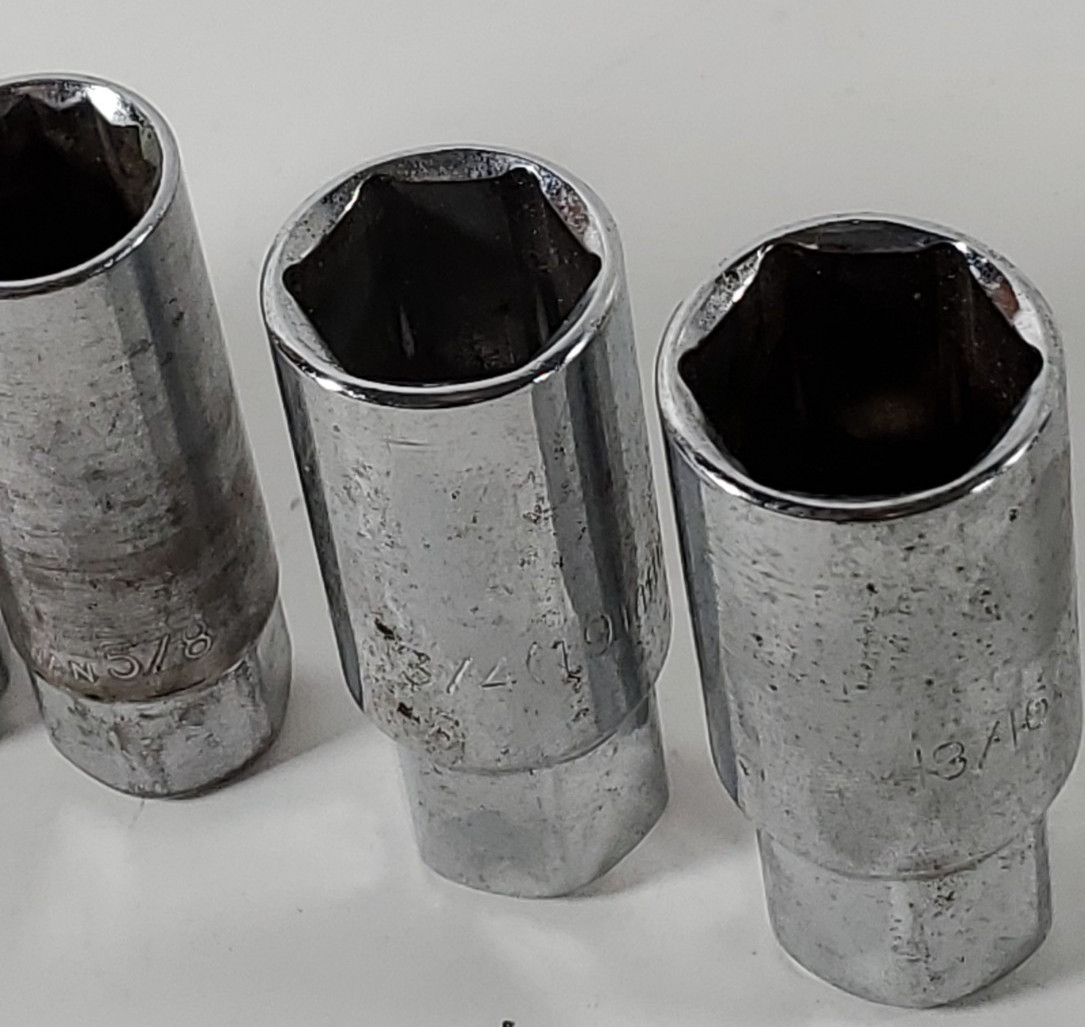 Lot Of 5 Spark Plug Sockets 3- 5/8″, 19mm, 21mm – 6 & 1 12pt