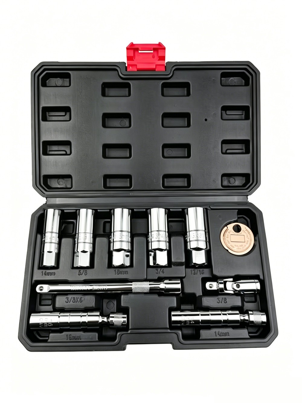 10PCS 3/8″Drive Magnetic Spark Plug Socket Set 6PT&12PT Extension Bar CR-V Steel