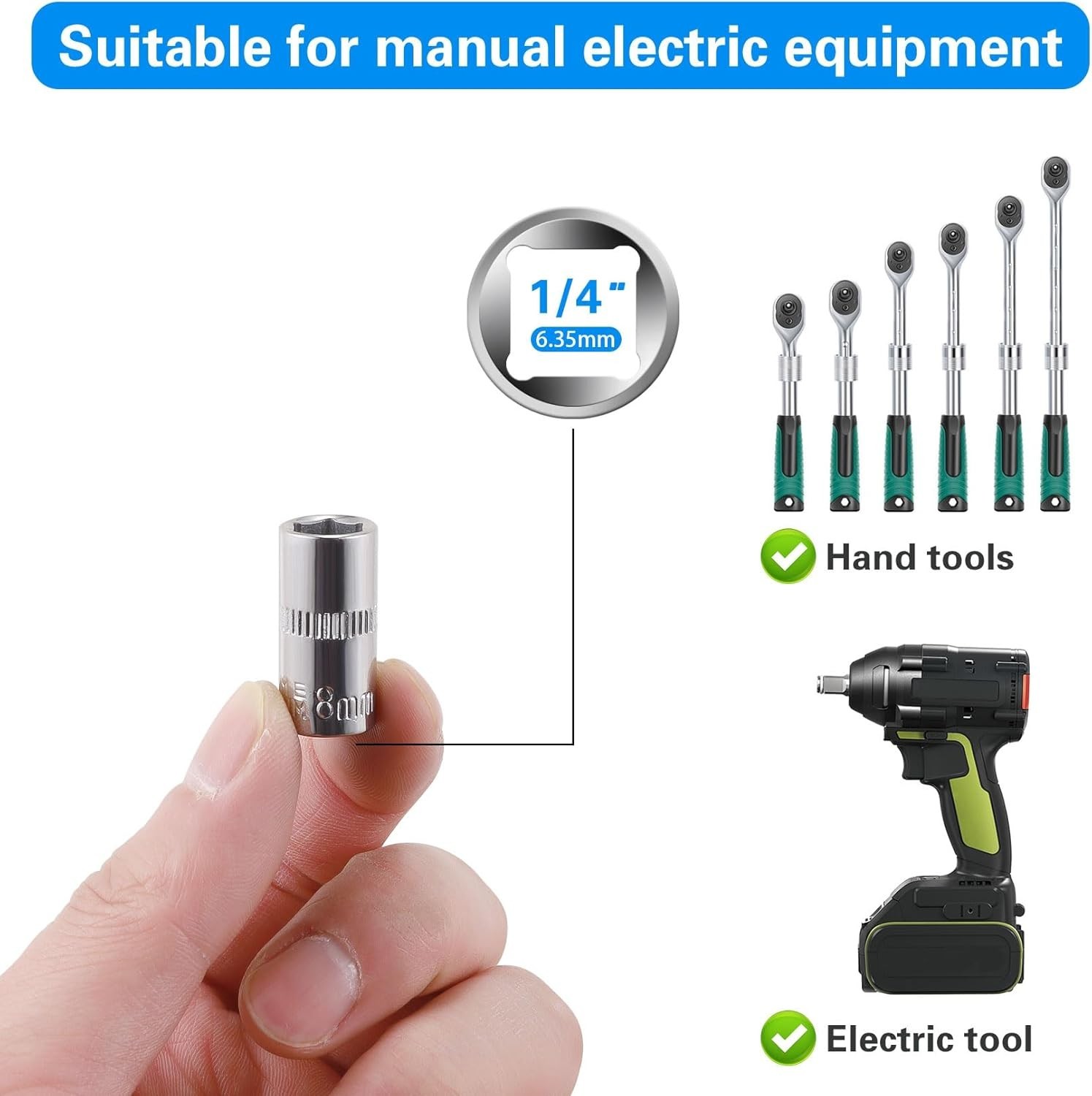 12pcs] Durable 8mm Socket, 1/4 socket set,Shallow Socket 1/4 Inch Drive 8mm 6…