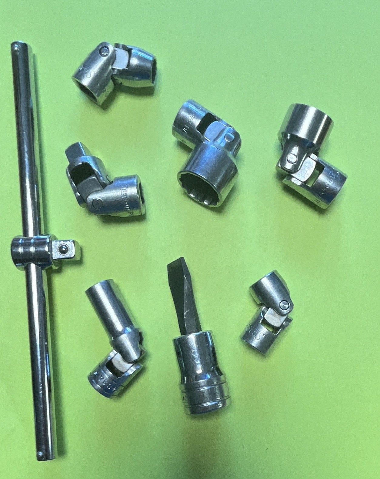 Snap-On Tool Lot FSL75 Breaker Bar + 6 Swivel Sockets & Adapter USA Made Vintage