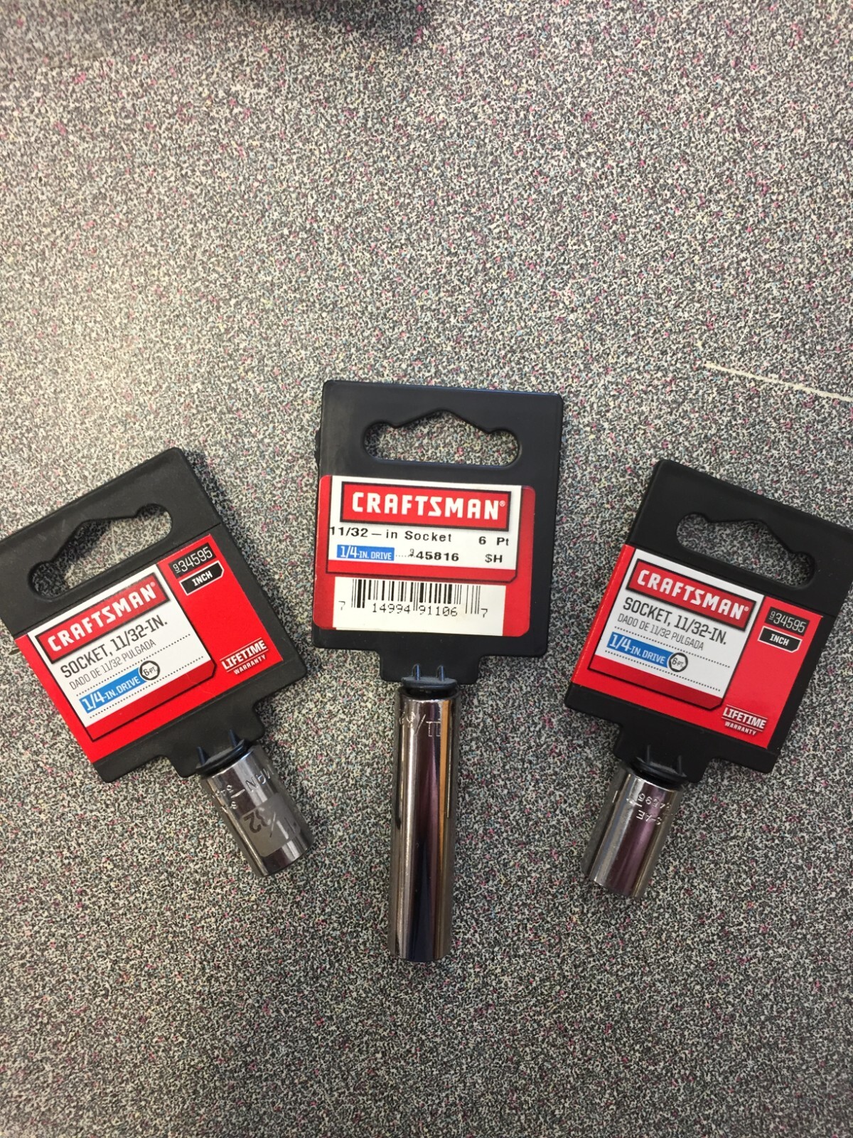 Craftsman CMMT43576 SAE 6pt 1 Deep & 2 Shallow Sockets, 11/32 Inch x 1/4 Inch