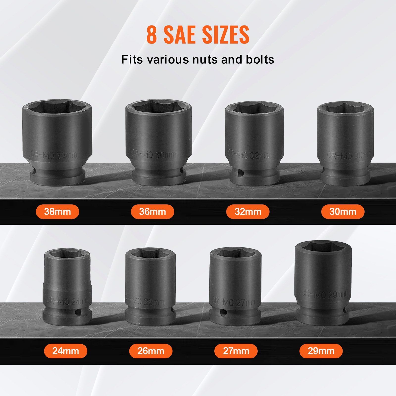 8pc Metric Axle Nut Sockets – 3/4″ Drive 6-Point Impact Spindle Set