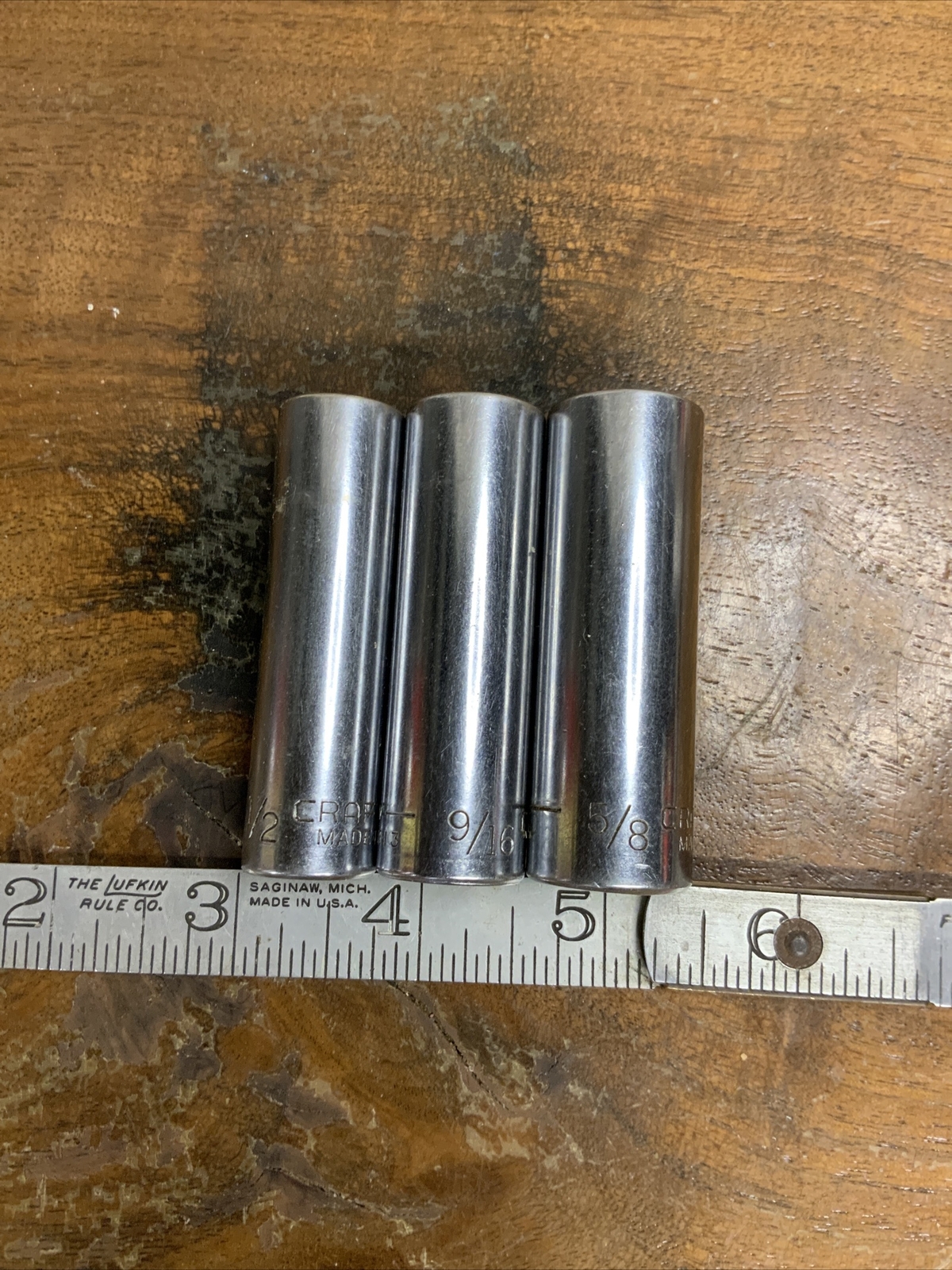 3 Vintage Craftsman USA 3/8″ Drive Deep Sockets 43312, 13, And 14. -V- Series