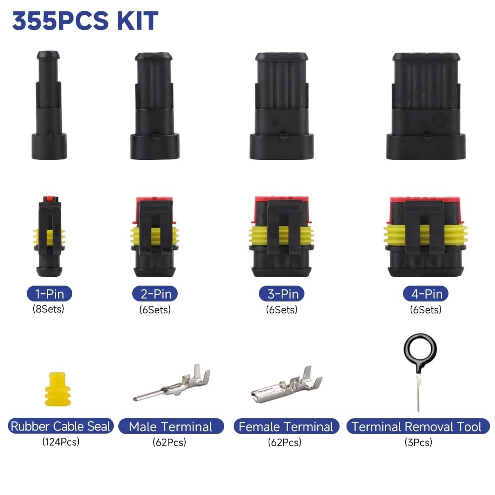 YMYP 355Pcs 26 Sets Waterproof Automotive Wire Connectors, Black