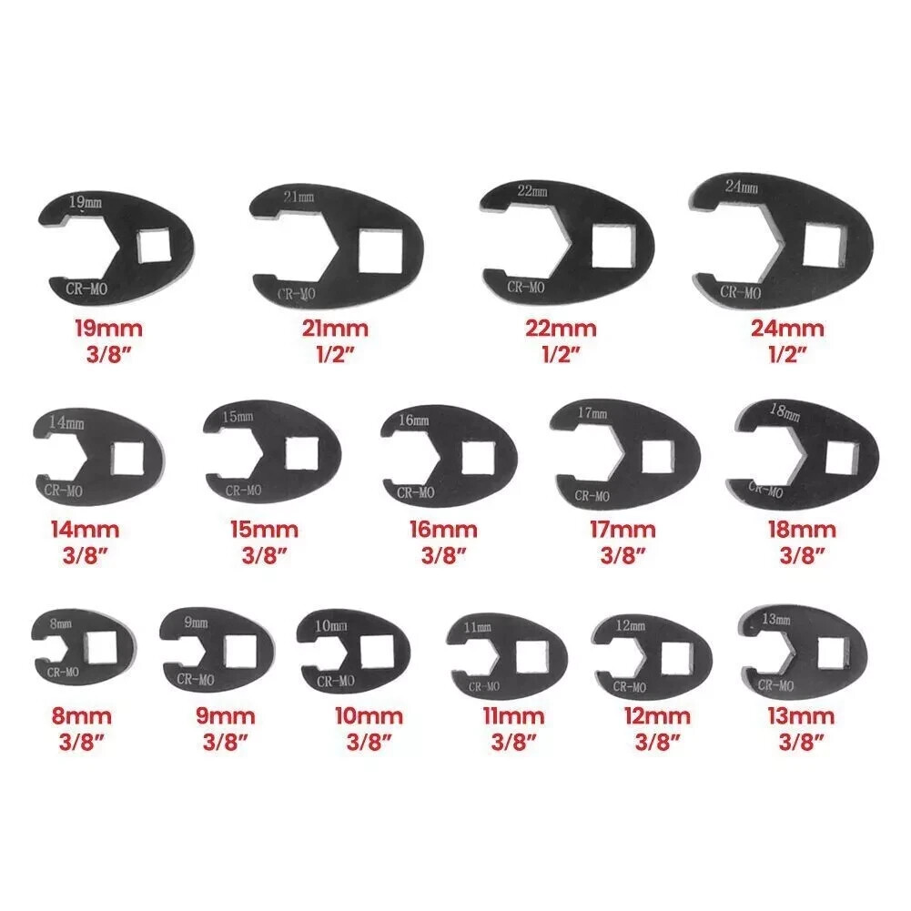 19PCS Crowfoot Wrench Set Metric Crows Foot 8-32mm Flare Nut Wrench Set Tool Kit