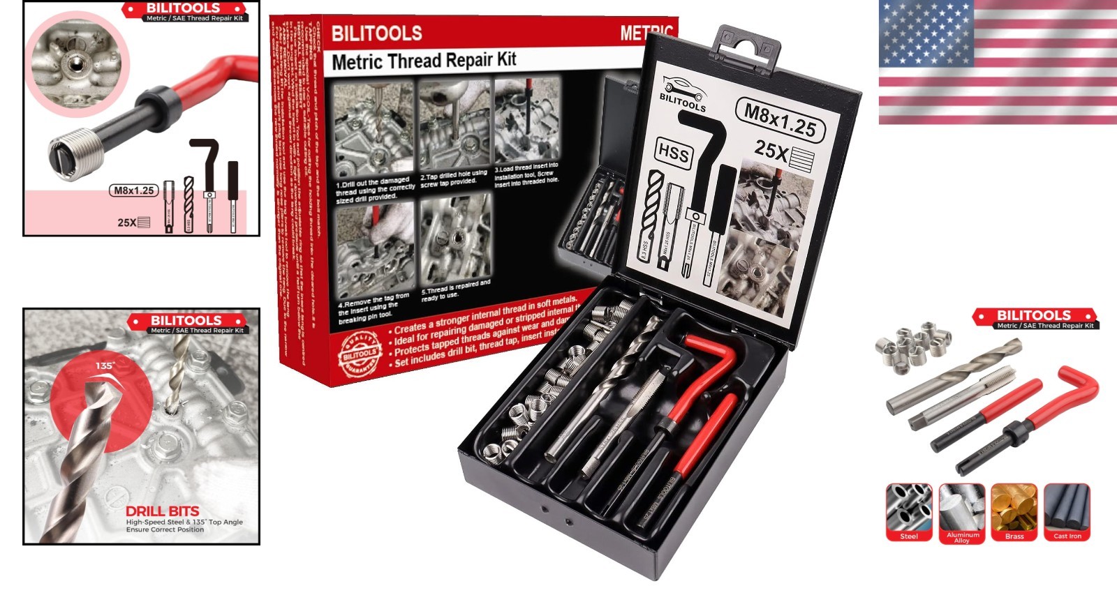 HSS Drill M8x1.25 Helicoil Repair Kit – High Torque Solution for Damaged Threads