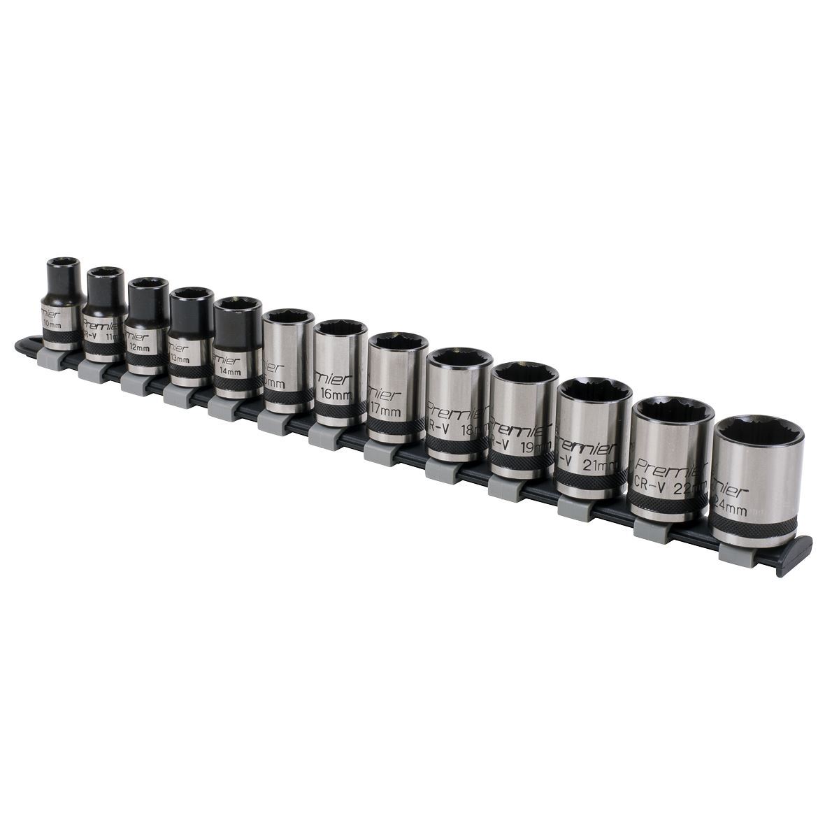 Sealey Socket Set 13pc 1/2″Sq Drive Lock-On™ 6pt Metric – Black Series Premier