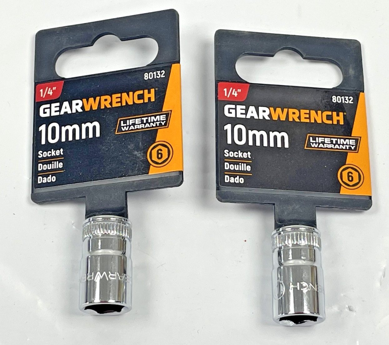 10mm GearWrench 80132 Polished Short Well 6 Point Socket for 1/4″ Drive ; 2 pack