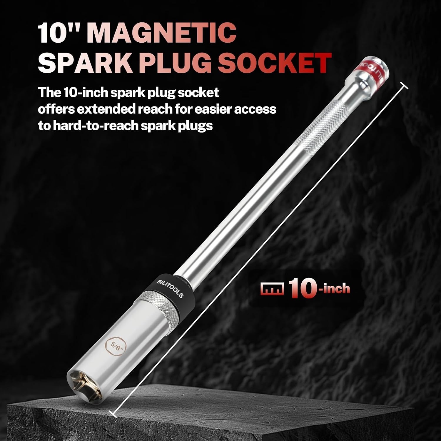 5/8″ Magnetic Swivel Spark Plug Socket, 3/8″ Drive x 10″ | CR-V Steel, Magnet…