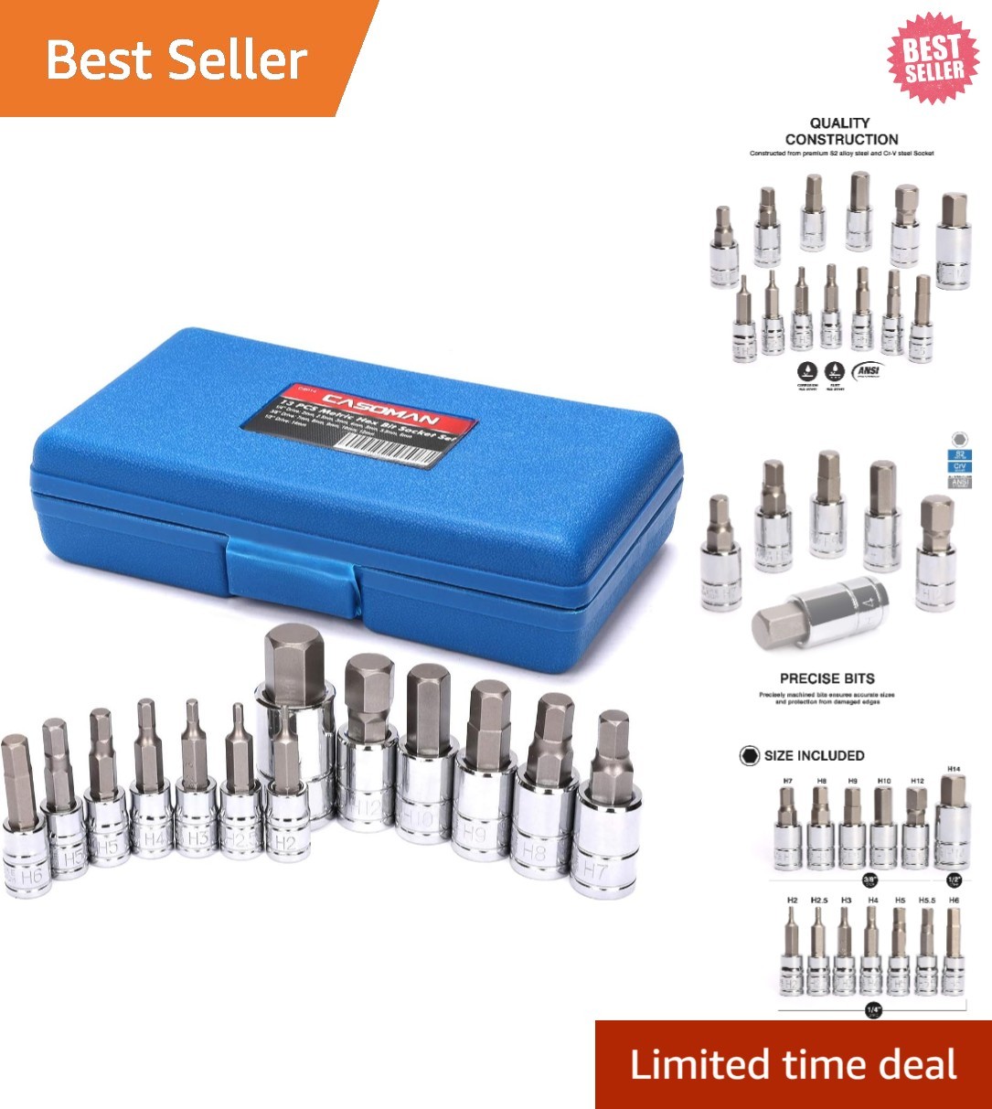 Heavy-Duty 13-Piece Hex Bit Socket Kit – Metric S2 Steel & Mirror Chrome Finish