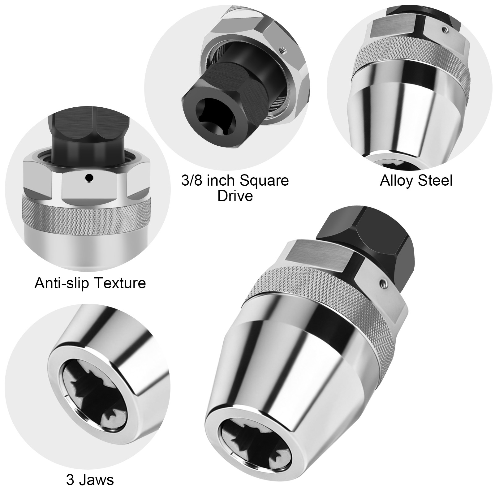 3/8″ Drive Damaged Bolt and Stud Extractor Tool for Grips Removes 1/4″-1/2″ Stud