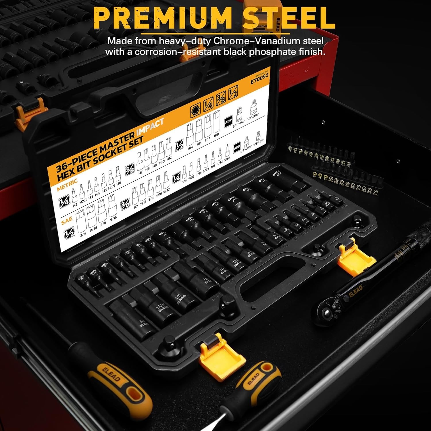 Hex Bit Impact Socket Set: 36-Piece with 4 Adapters, 1/4″, 3/8″, 1/2″Drive Ma…