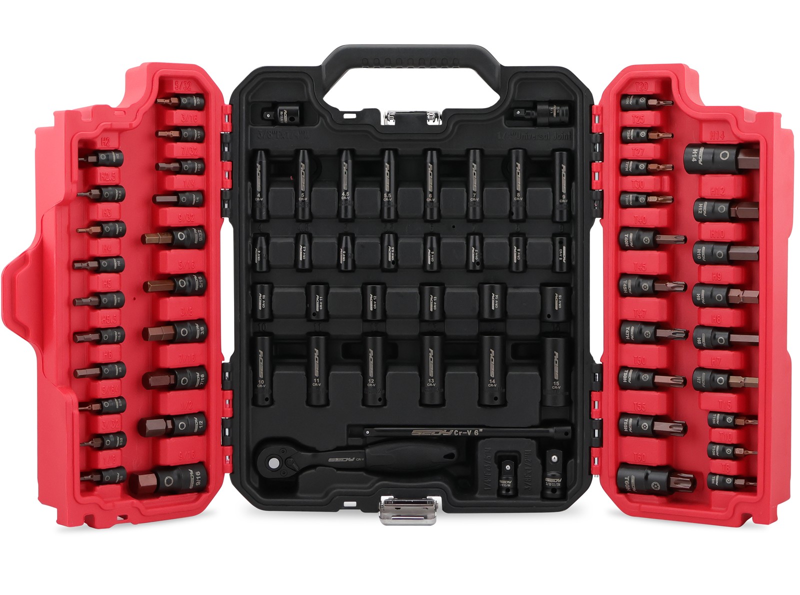 73PC Hex Torx Bit Impact Socket Set SAE Metric Deep Shallow Ratchet Adapters