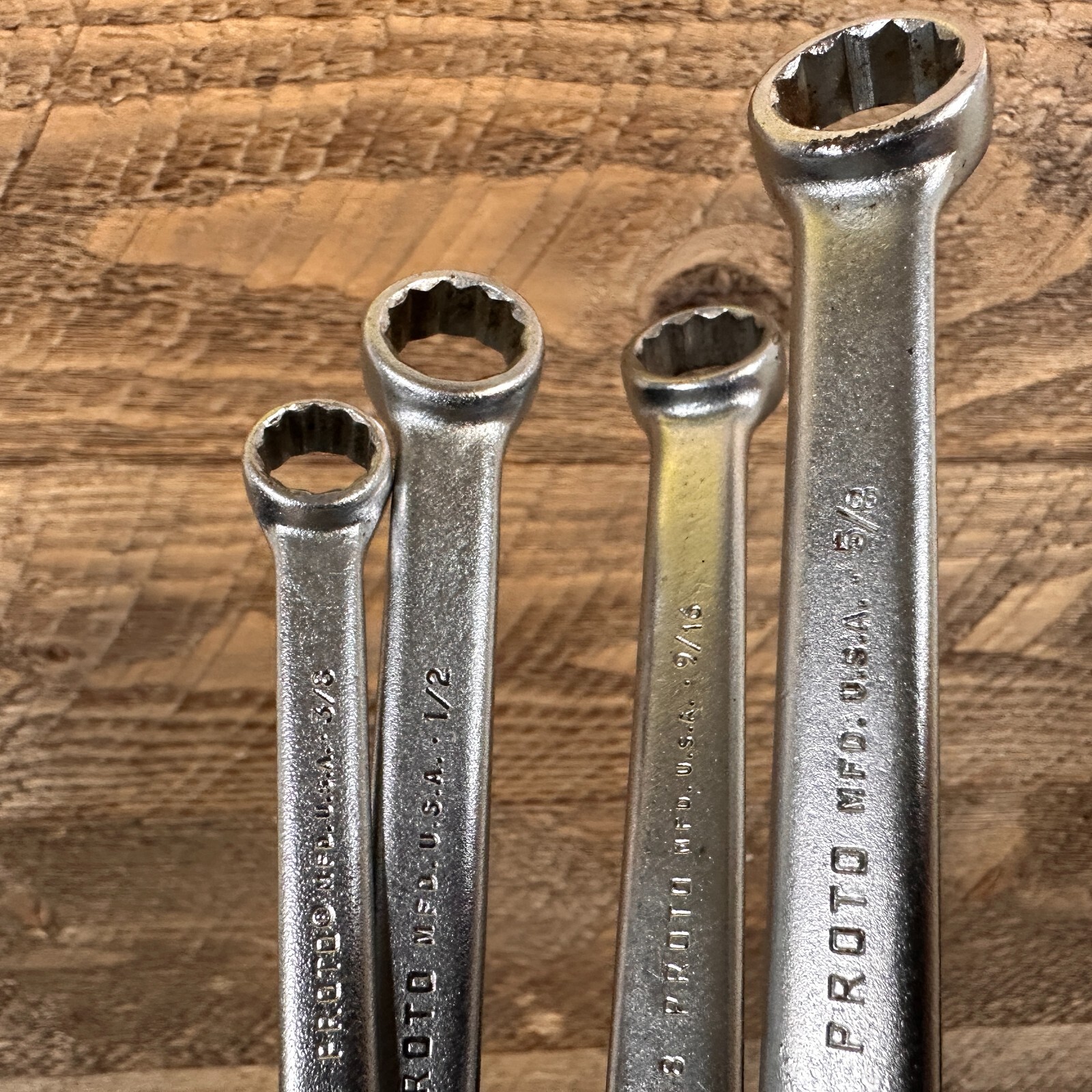 Vintage 1960 PROTO MFD USA Combination Wrench Set SAE 1212, 1216, 1218, 1220 6pc