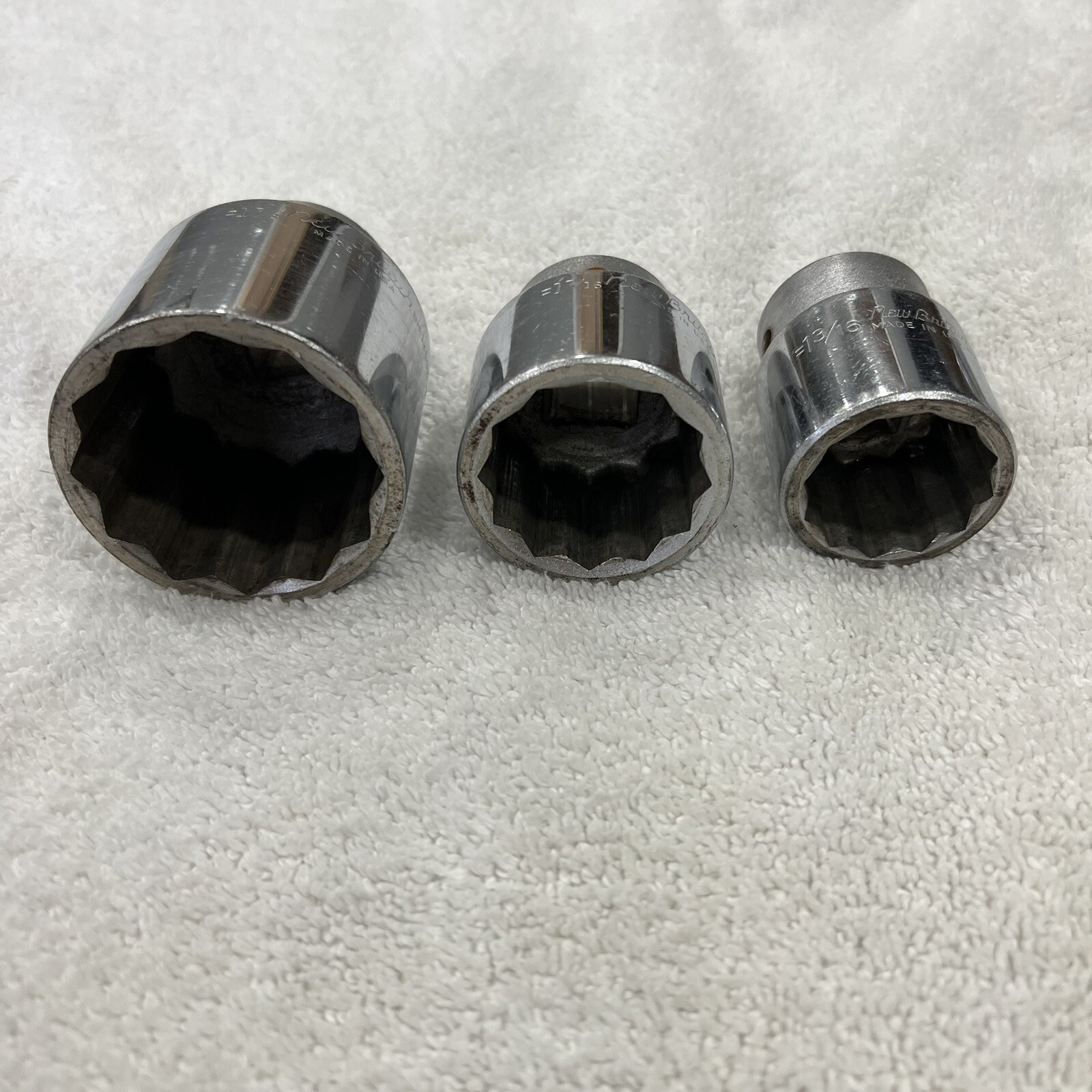 Vintage Set 3 New Britain Sockets 12 Point 3/4” Drive 1 7/8” , 1 7/16” , 1 3/16”