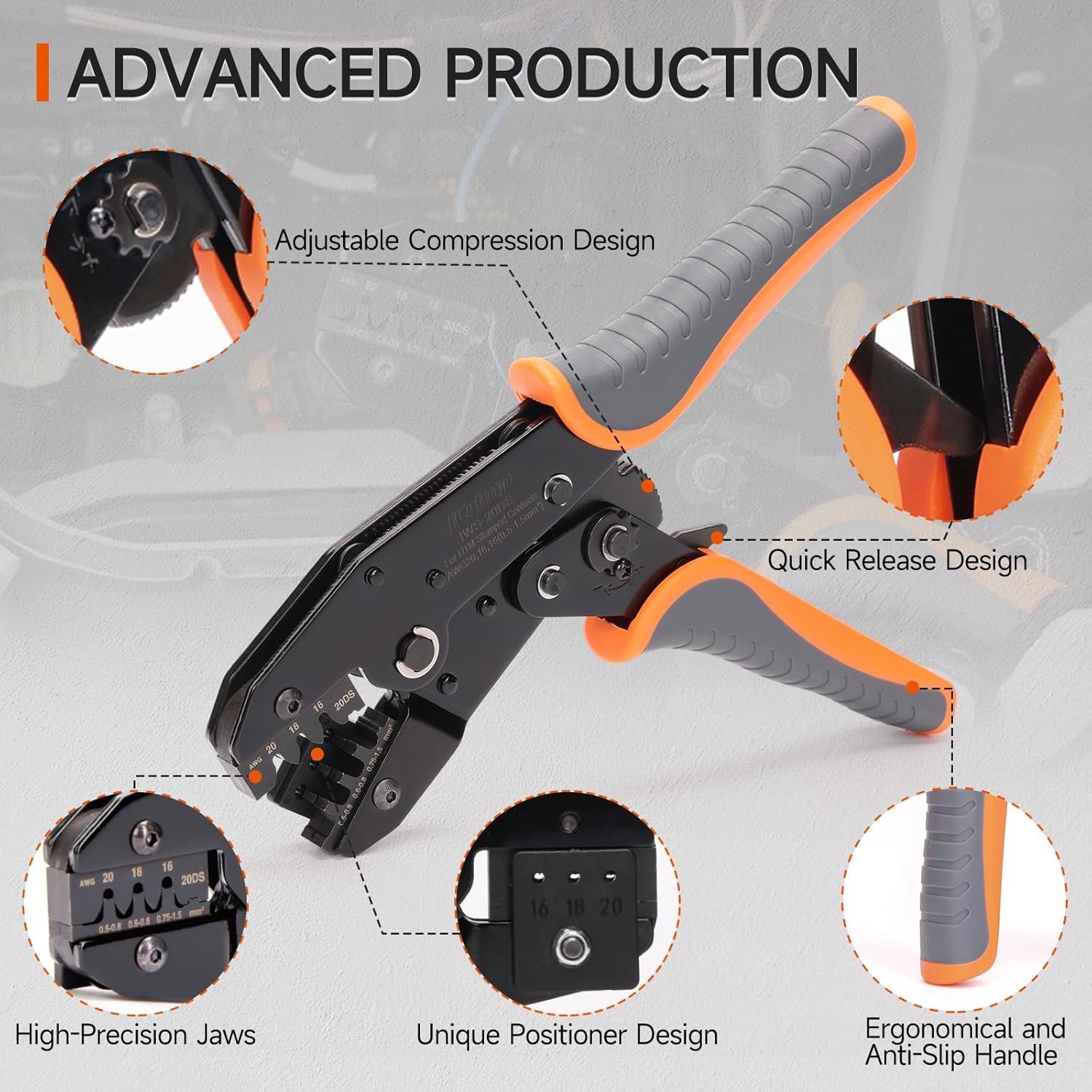iCrimp Ratchet Deutsch Crimp Tool for DT Connector, Open Orange